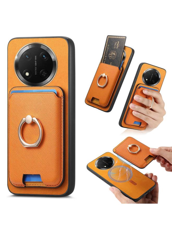 زبون جراب هاتف Honor X9C بتصميم متقاطع كلاسيكي من الجلد مع حلقة إدخال عمودية وحقيبة بطاقات MagSafe - Image 1