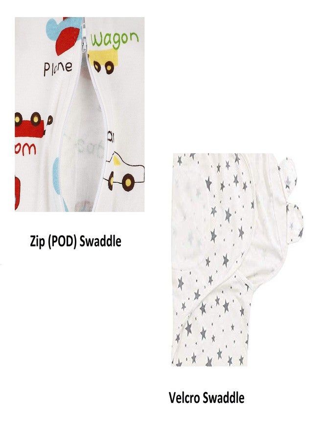 PEUBUD Pure Cotton Soft Swaddlers/Wrap/Sleeping Bag/Wrapper Envelope Adjustable Pod For Newborn Baby (0-3 Months, Design May Vary, Pack of 2), Breathable (Multicolor) - Image 2