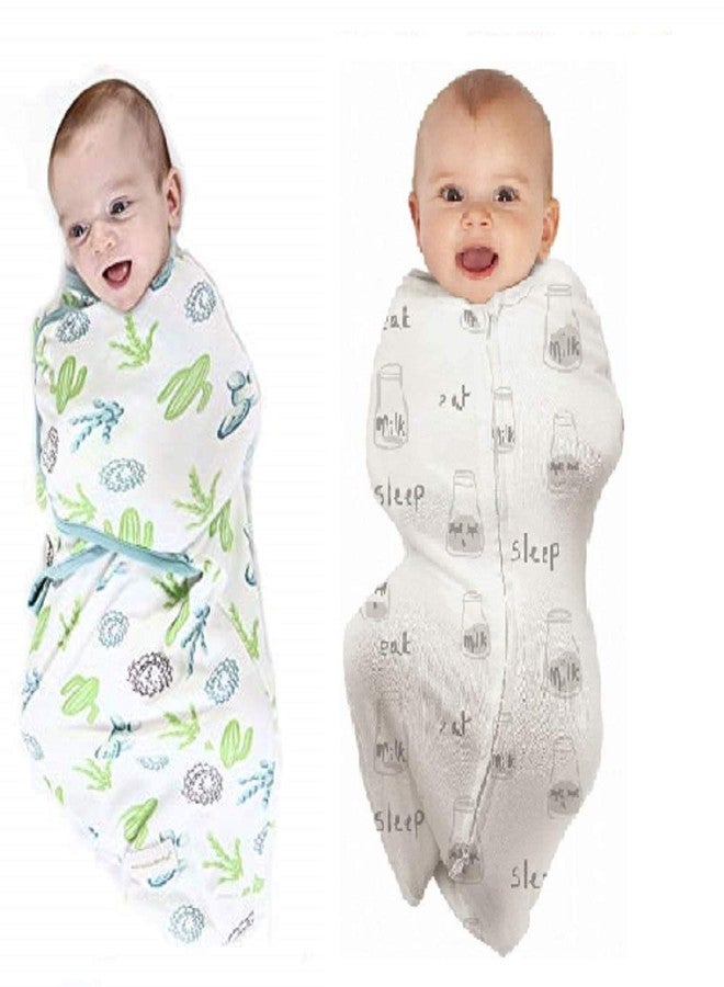 PEUBUD Pure Cotton Soft Swaddlers/Wrap/Sleeping Bag/Wrapper Envelope Adjustable Pod For Newborn Baby (0-3 Months, Design May Vary, Pack of 2), Breathable (Multicolor) - Image 1