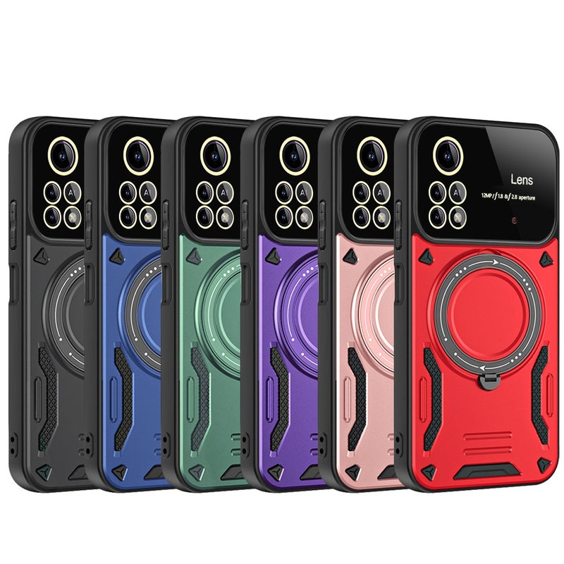 HuHa Case Cover For Xiaomi Poco X4 Pro 5G Large Window MagSafe Holder Phone Case(Green) - Image 2