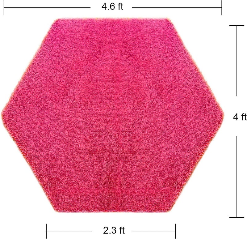 junovo Ultra Soft Rug for Nursery Children Room Baby Room Home Decor Dormitory Hexagon Carpet for Playhouse Princess Tent Kids Play Castle, Diameter 4.6 ft, Hot-Pink - Image 2