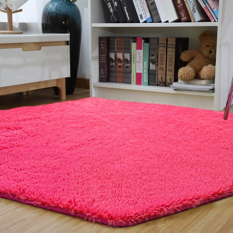 junovo Ultra Soft Rug for Nursery Children Room Baby Room Home Decor Dormitory Hexagon Carpet for Playhouse Princess Tent Kids Play Castle, Diameter 4.6 ft, Hot-Pink - Image 5
