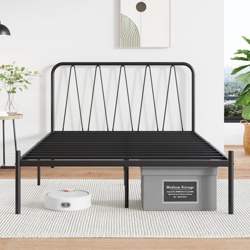 Novilla Queen Bed Frame 14 Inch Metal Platform Bed Frame with Modern Headboard Heavy Duty Metal Slats Support No Box Spring Needed Easy Assembly Black