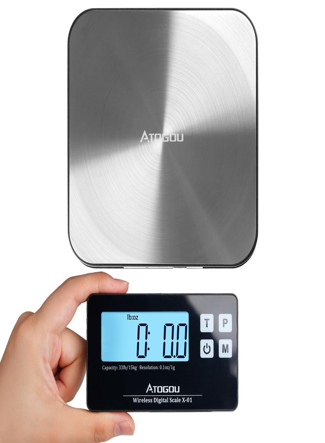 Atogou Food Scale, 33lb Wireless Kitchen Scale with Remote Display, 1g/0.1oz Precise Graduation, Food-Grade 304 Stainless Steel, Digital Food Scale for Cooking, Baking, Postage, Shipping Black&Grey - Image 1