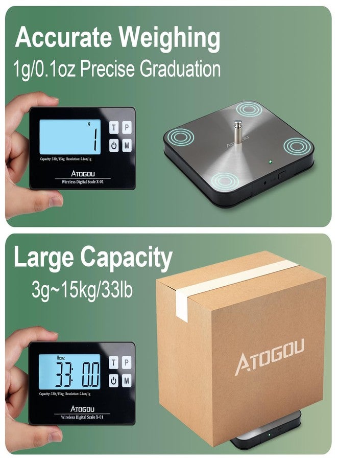 Atogou Food Scale, 33lb Wireless Kitchen Scale with Remote Display, 1g/0.1oz Precise Graduation, Food-Grade 304 Stainless Steel, Digital Food Scale for Cooking, Baking, Postage, Shipping Black&Grey - Image 4