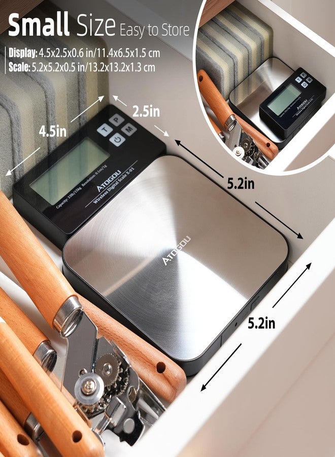 Atogou Food Scale, 33lb Wireless Kitchen Scale with Remote Display, 1g/0.1oz Precise Graduation, Food-Grade 304 Stainless Steel, Digital Food Scale for Cooking, Baking, Postage, Shipping Black&Grey - Image 5