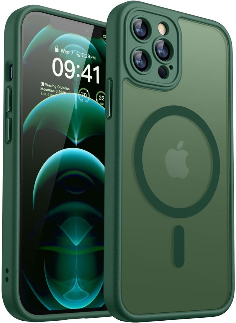 ثسؤشسث غطاء مغناطيسي لهاتف iPhone 12 Pro Max مقاس 6.7 بوصة، متوافق مع MagSafe، حماية كاملة للكاميرا، حافظة واقية شفافة غير لامعة ورفيعة ومقاومة للصدمات، باللون الأخضر - Image 1