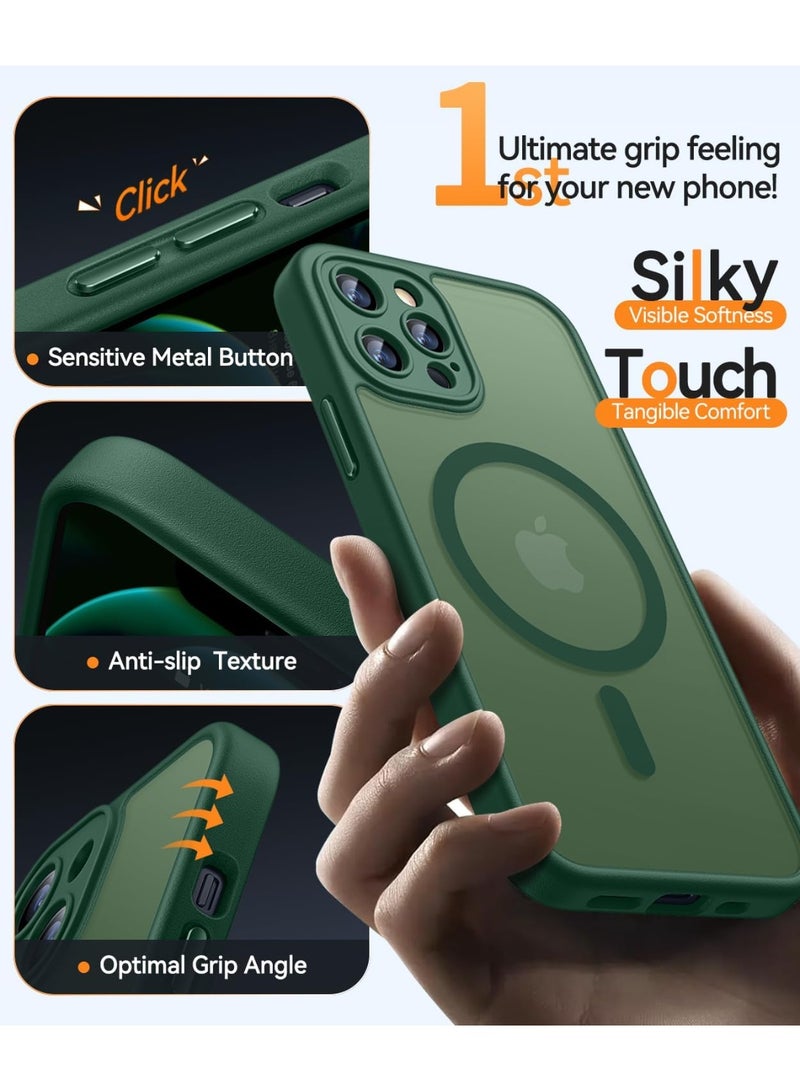 ثسؤشسث غطاء مغناطيسي لهاتف iPhone 12 Pro Max مقاس 6.7 بوصة، متوافق مع MagSafe، حماية كاملة للكاميرا، حافظة واقية شفافة غير لامعة ورفيعة ومقاومة للصدمات، باللون الأخضر - Image 5