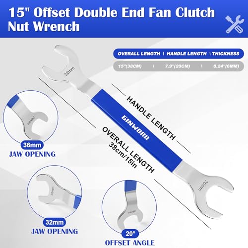 GINWORD 2Pcs Fan Clutch Wrench Set 32mm 36mm WrenchesWater Pump Pulley Holder for FordBMWGMChevroletBlue - Image 3