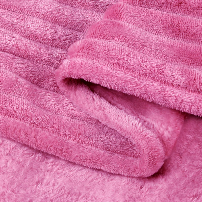 BEDELITE Fleece Blanket Queen Size - 3D Ribbed Jacquard Soft and Warm Decorative Fuzzy Blankets - Cozy  Fluffy  Plush Lightweight Throw Blankets for Couch  Bed  Sofa(Hot Pink  90x90 inches) - Image 4