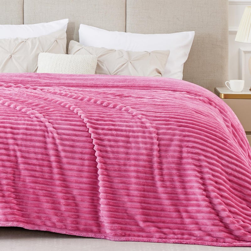 BEDELITE Fleece Blanket Queen Size - 3D Ribbed Jacquard Soft and Warm Decorative Fuzzy Blankets - Cozy  Fluffy  Plush Lightweight Throw Blankets for Couch  Bed  Sofa(Hot Pink  90x90 inches) - Image 1