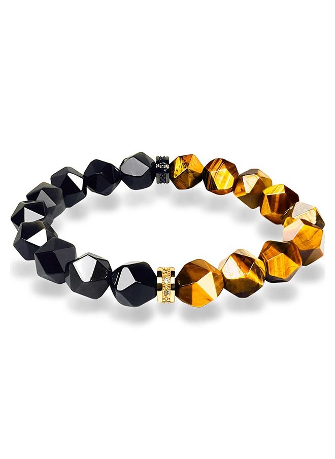 Generic Tiger's Eye Stone Black Obsidian Bracelet, Hand Chain, Beaded Bracelets for Women and Men, Men Jewelry, Blessing Bracelet, Bringing Good Luck, Health, Courage and Strength, Gifts for Men and Women  - Image 1