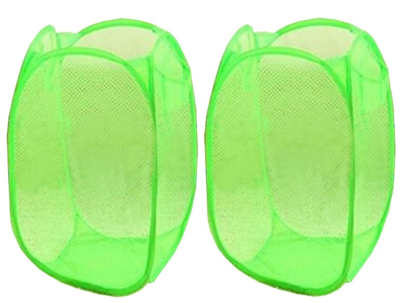 Kuber Industries 2 Piece Mesh Laundry Organiser Green Laundry005 - Image 1