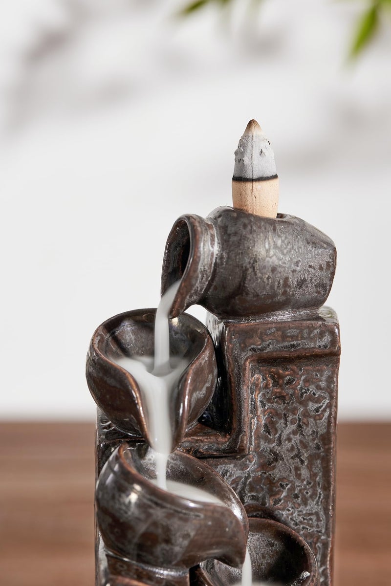 LAMDAWN Unique Cascading Basins Ceramic Waterfall Incense Holder, Paired with a Pack of Backflow Incense Cones. (Metallic) - Image 4