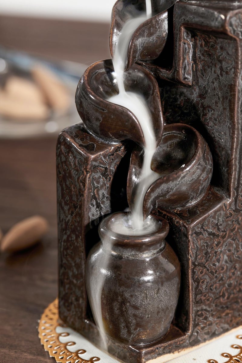LAMDAWN Unique Cascading Basins Ceramic Waterfall Incense Holder, Paired with a Pack of Backflow Incense Cones. (Metallic) - Image 3