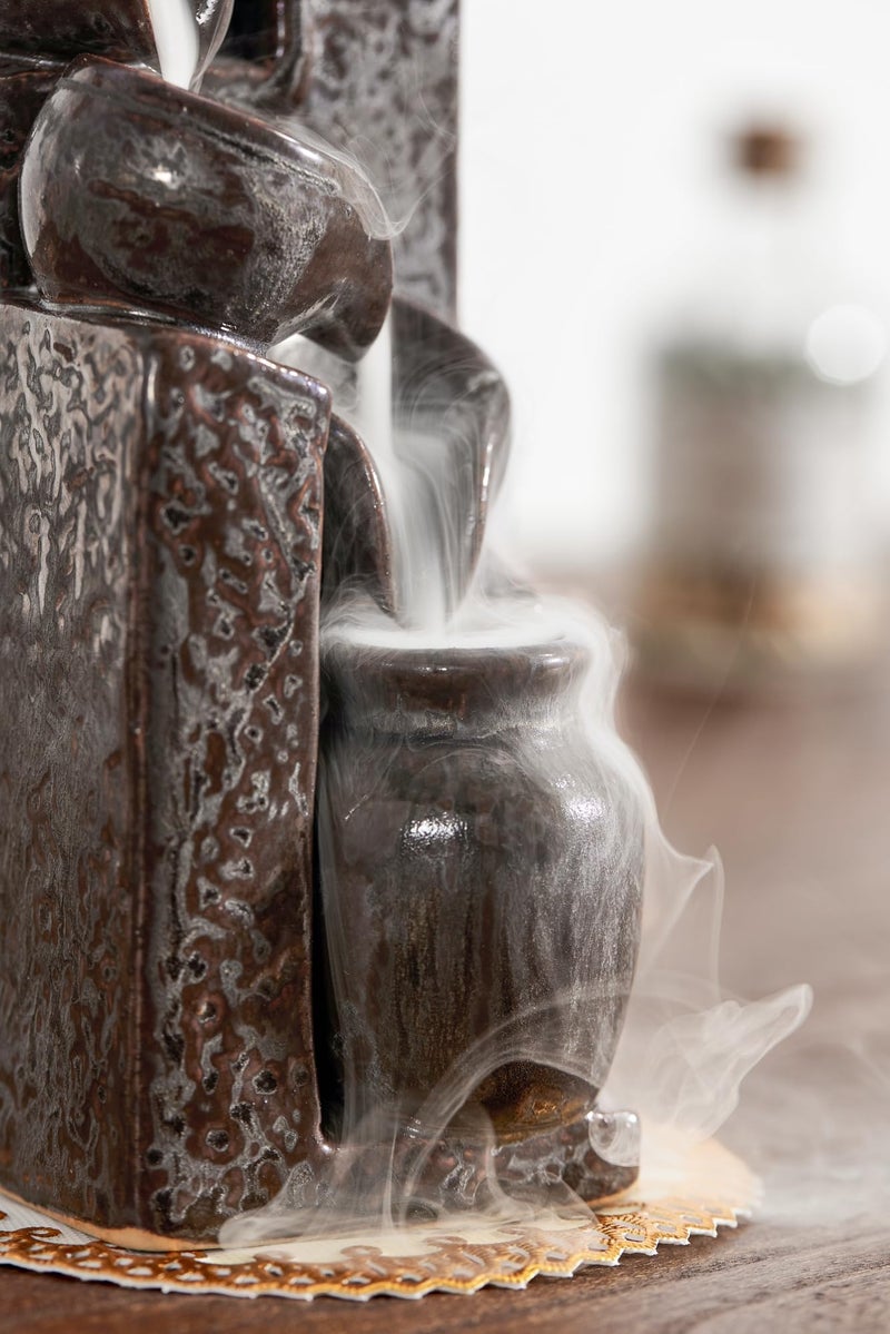 LAMDAWN Unique Cascading Basins Ceramic Waterfall Incense Holder, Paired with a Pack of Backflow Incense Cones. (Metallic) - Image 5