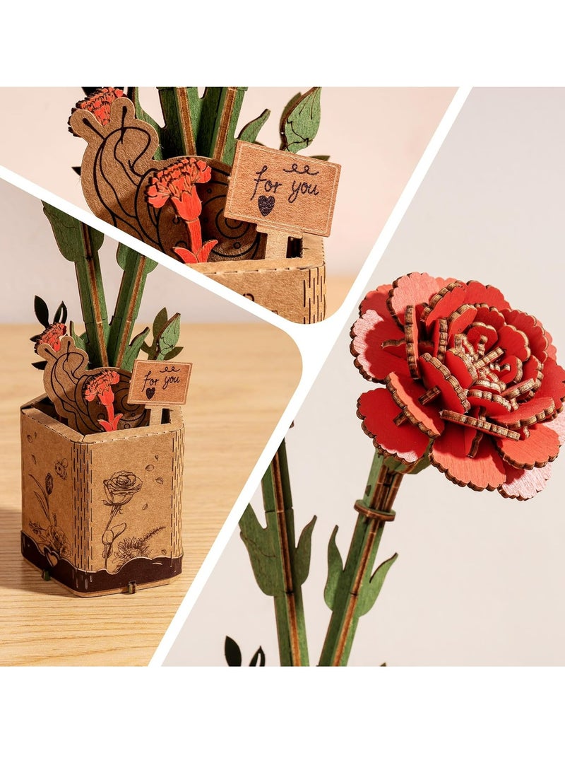 Robotime Rowood DIY Wooden Flower red carnation 3D Wooden Puzzle TW052 Decorative DIY Crafts/Birthday Gifts/Home Decor For Girls&Boys Teens&Adults  - Image 4