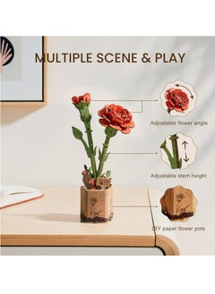 Robotime Rowood DIY Wooden Flower red carnation 3D Wooden Puzzle TW052 Decorative DIY Crafts/Birthday Gifts/Home Decor For Girls&Boys Teens&Adults  - Image 2