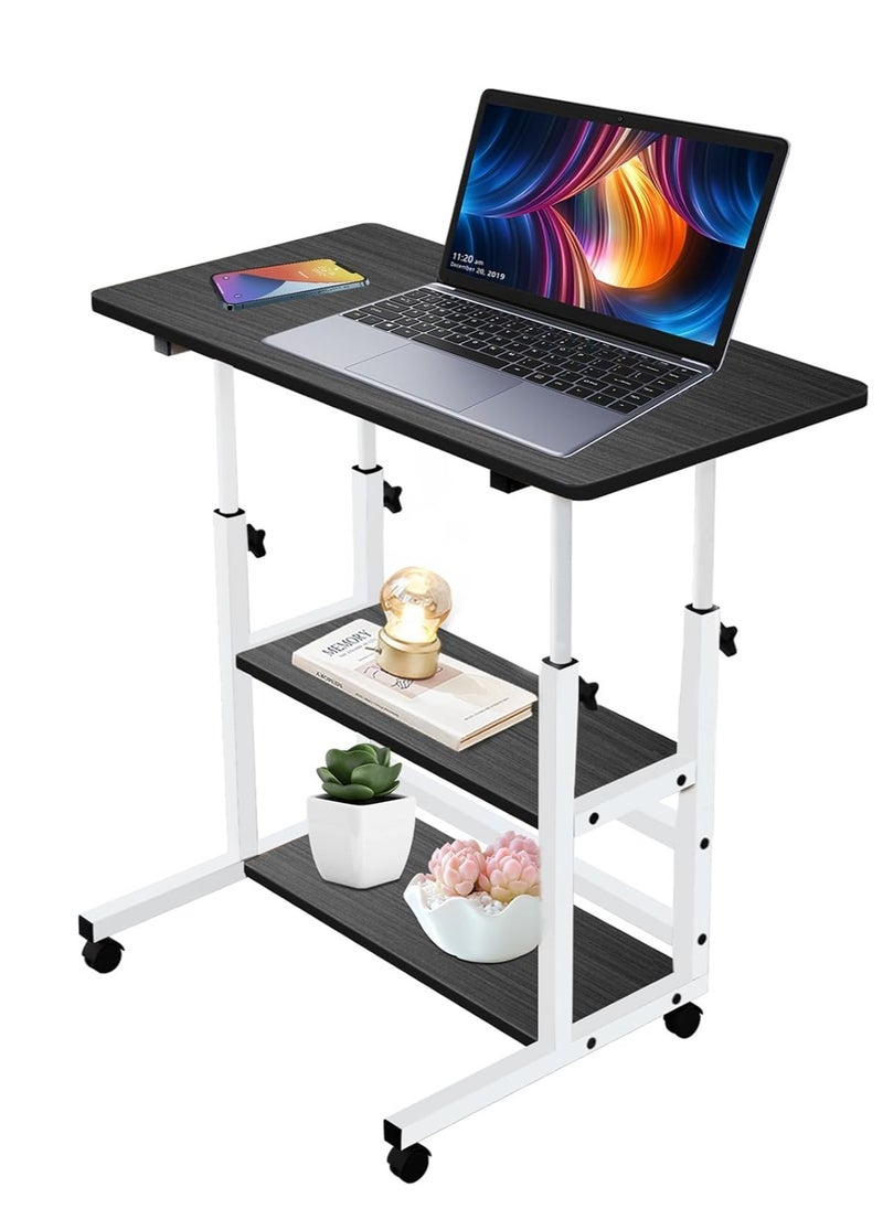 Generic - Home Office Desk Adjustable Height 60-90 cm Laptop Table with Tray Portable Small Computer Desk with Rollers Modern Office Study Reading Side Table (Black) - Image 1