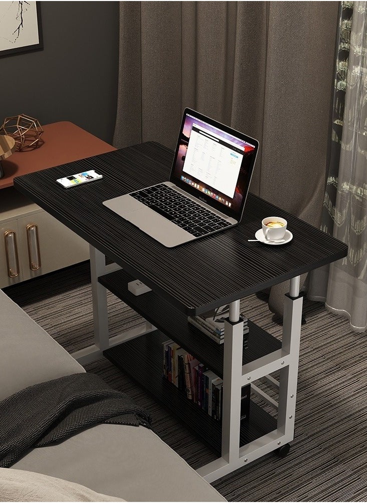 Generic - Home Office Desk Adjustable Height 60-90 cm Laptop Table with Tray Portable Small Computer Desk with Rollers Modern Office Study Reading Side Table (Black) - Image 1