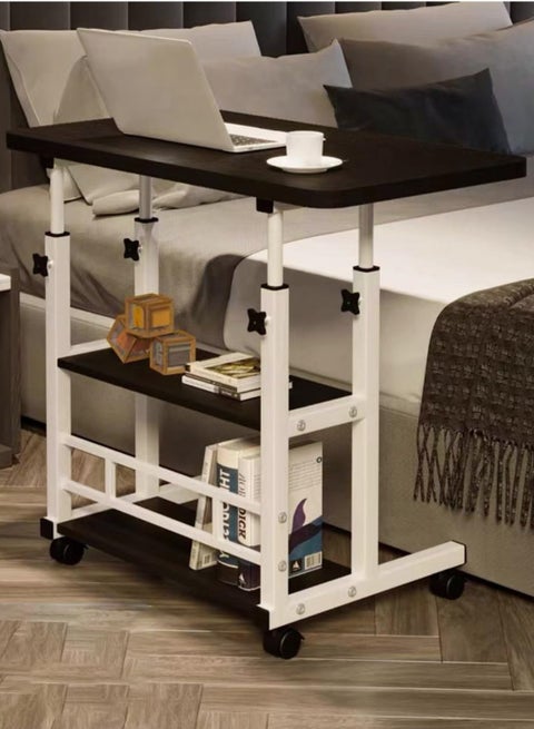 Home Office Desk Adjustable Height 60-90 cm Laptop Table with Tray Portable Small Computer Desk with Rollers Modern Office Study Reading Side Table (Black)