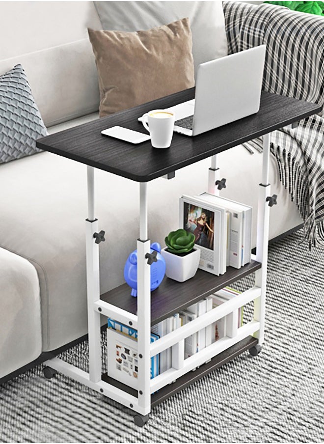 Generic - Home Office Desk Adjustable Height 60-90 cm Laptop Table with Tray Portable Small Computer Desk with Rollers Modern Office Study Reading Side Table (Black) - Image 1