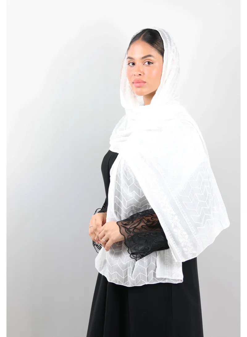Jameela  Chevron Pattern Organza Scarf (White) for Women | Best Price UAE