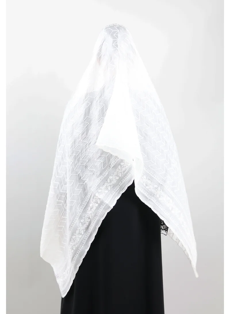 Jameela  Chevron Pattern Organza Scarf (White) for Women | Best Price UAE