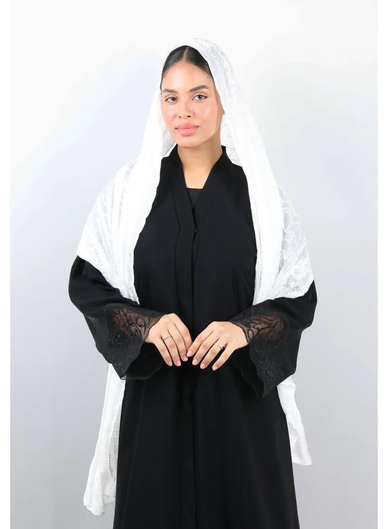 Jameela  Chevron Pattern Organza Scarf (White) for Women | Best Price UAE