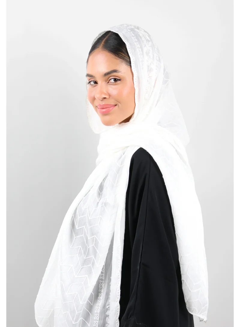 Jameela  Chevron Pattern Organza Scarf (White) for Women | Best Price UAE