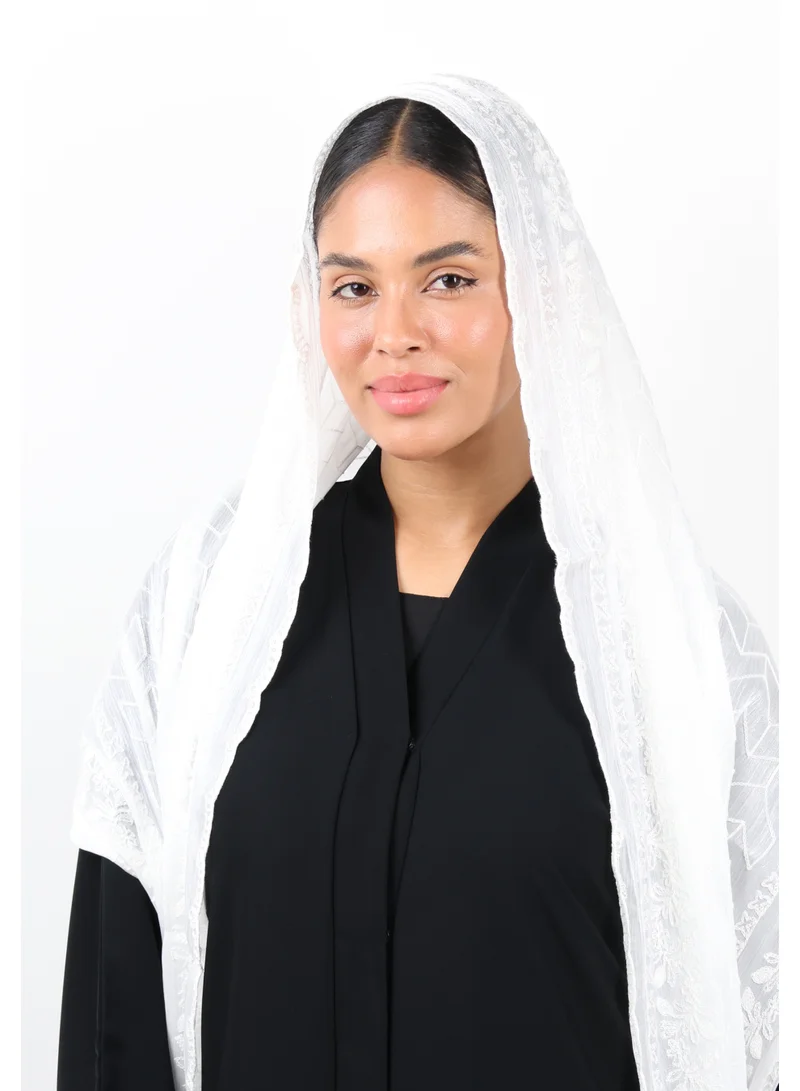 Jameela  Chevron Pattern Organza Scarf (White) for Women | Best Price UAE