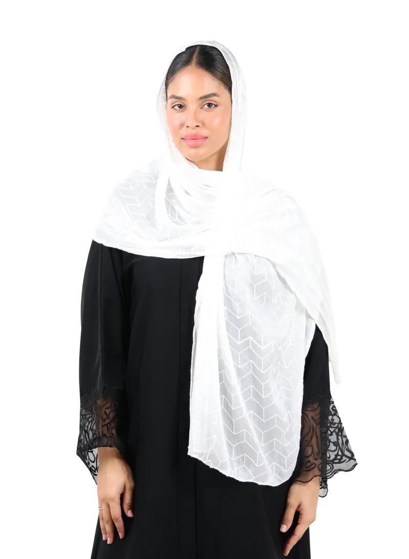 Chevron Pattern Organza Scarf (White)