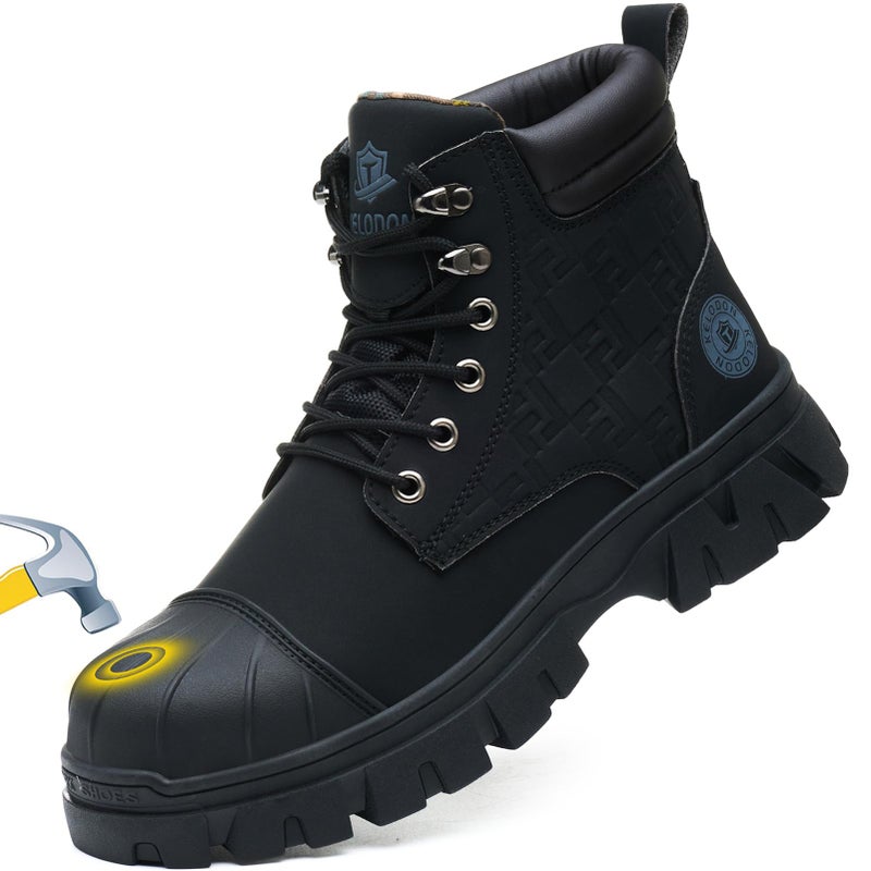 KELODON Waterproof Steel Toe Boots For Men 6 Inch Leather Steel Toe Shoes Non Slip Resistant Safety Work Boots Indestructible Lightweight Construction Boot,Black,US Size 9.5 - Image 1