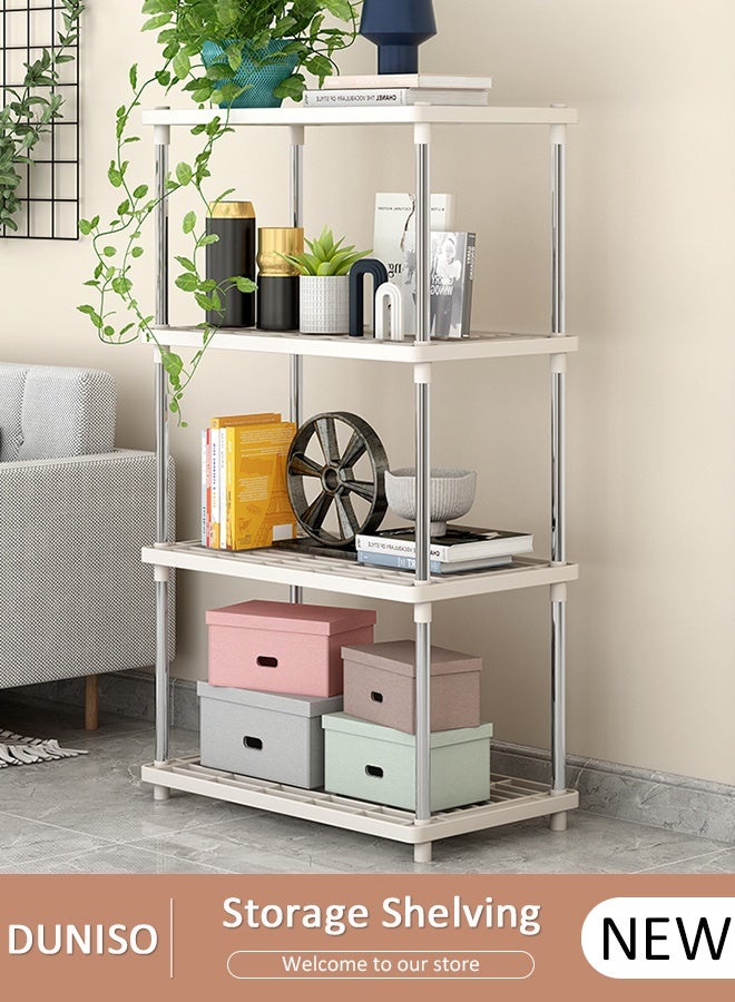 DUNISO رفوف تخزين بسيطة للمطبخ مكونة من 4 طبقات، وحدة رفوف متعددة الأغراض، رف تخزين على سطح الحمام، رف تخزين للمطبخ والحمام والجراج والبدروم وغرفة الغسيل - Image 1