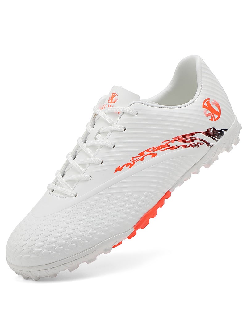 SKY WING Men And Women Soccer Shoes Adults IC or IN Flat Sole Sport Shoes Flexible Athletic Outdoor Cleats Lace Up Light Weight Training Football Shoes White - Image 1