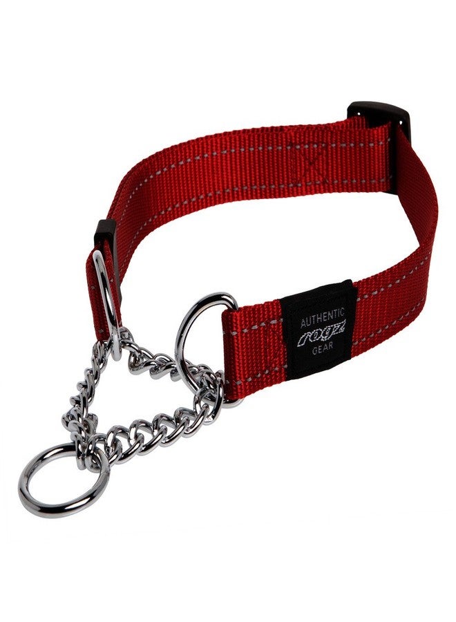 Rogz Utility Large 3/4-Inch Reflective Fanbelt Obedience Half-Check Dog Collar, Red - Image 1
