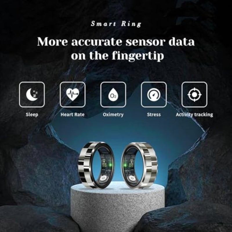 Fitness tracking ring for sports and daily use, made of waterproof IP68-rated material, black color with heart rate, blood oxygen, and sleep monitoring, remote photo and short video control - Image 2