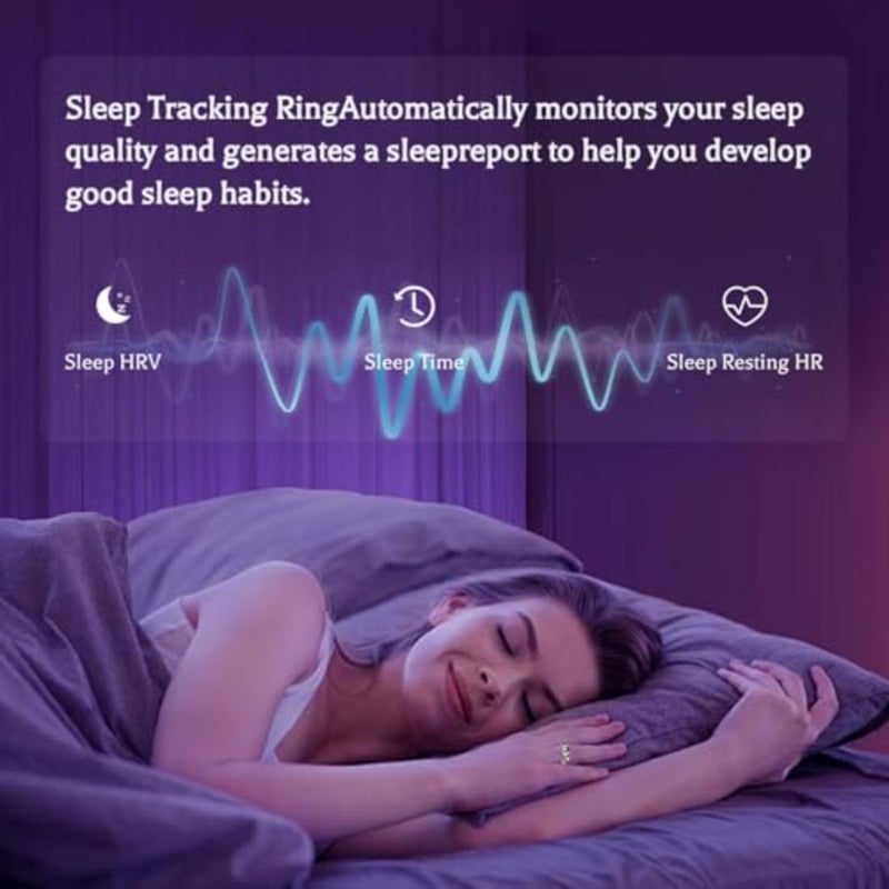Fitness tracking ring for sports and daily use, made of waterproof IP68-rated material, black color with heart rate, blood oxygen, and sleep monitoring, remote photo and short video control - Image 3