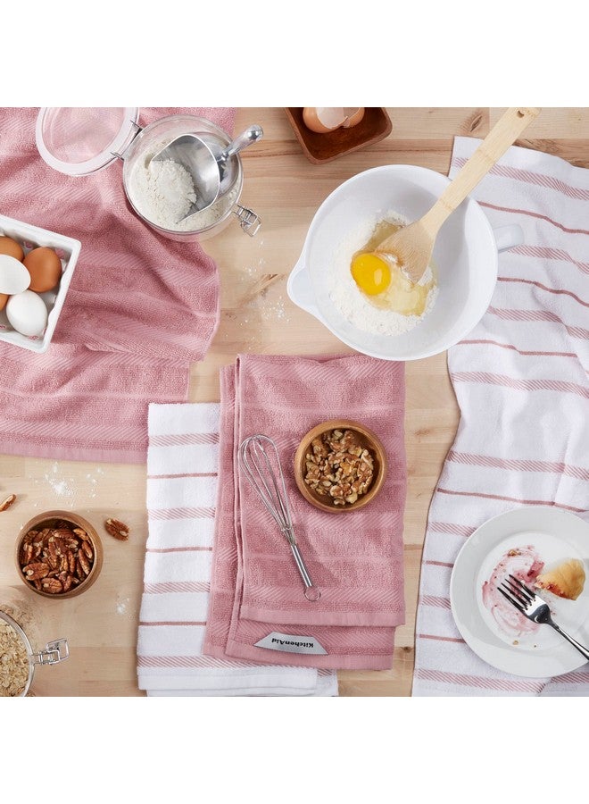 KitchenAid Albany Kitchen Towel 4-Pack Set, Dried Rose/White, 16"x26" - Image 2