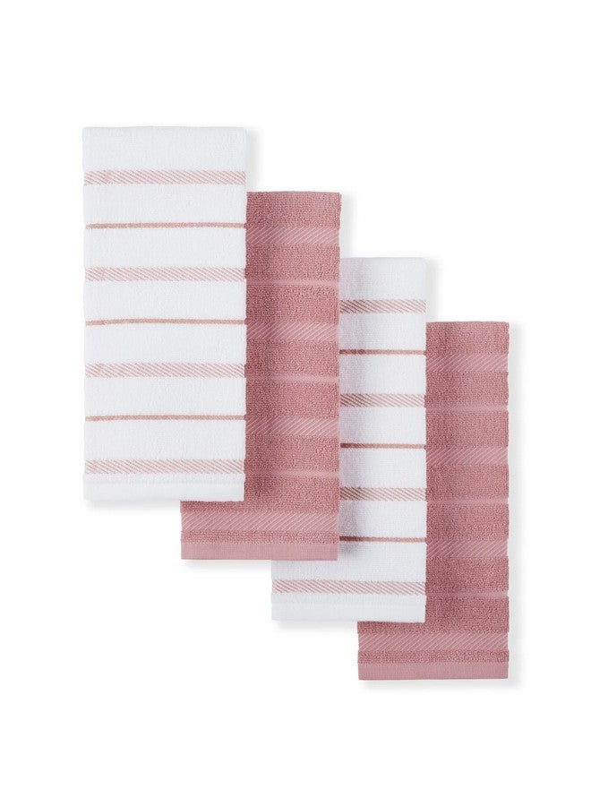 KitchenAid Albany Kitchen Towel 4-Pack Set, Dried Rose/White, 16"x26" - Image 1