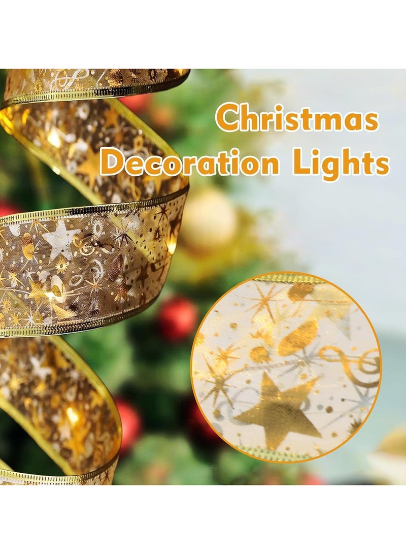 AUTOYSUR سلسلة أضواء عيد الميلاد بطول 32 قدمًا لشجرة الكريسماس، شريط شجرة الكريسماس مع 100 مصباح LED، أضواء شريط شجرة الكريسماس لشجرة الكريسماس وديكور حفل زفاف رأس السنة الجديدة (ذهبي) - Image 2