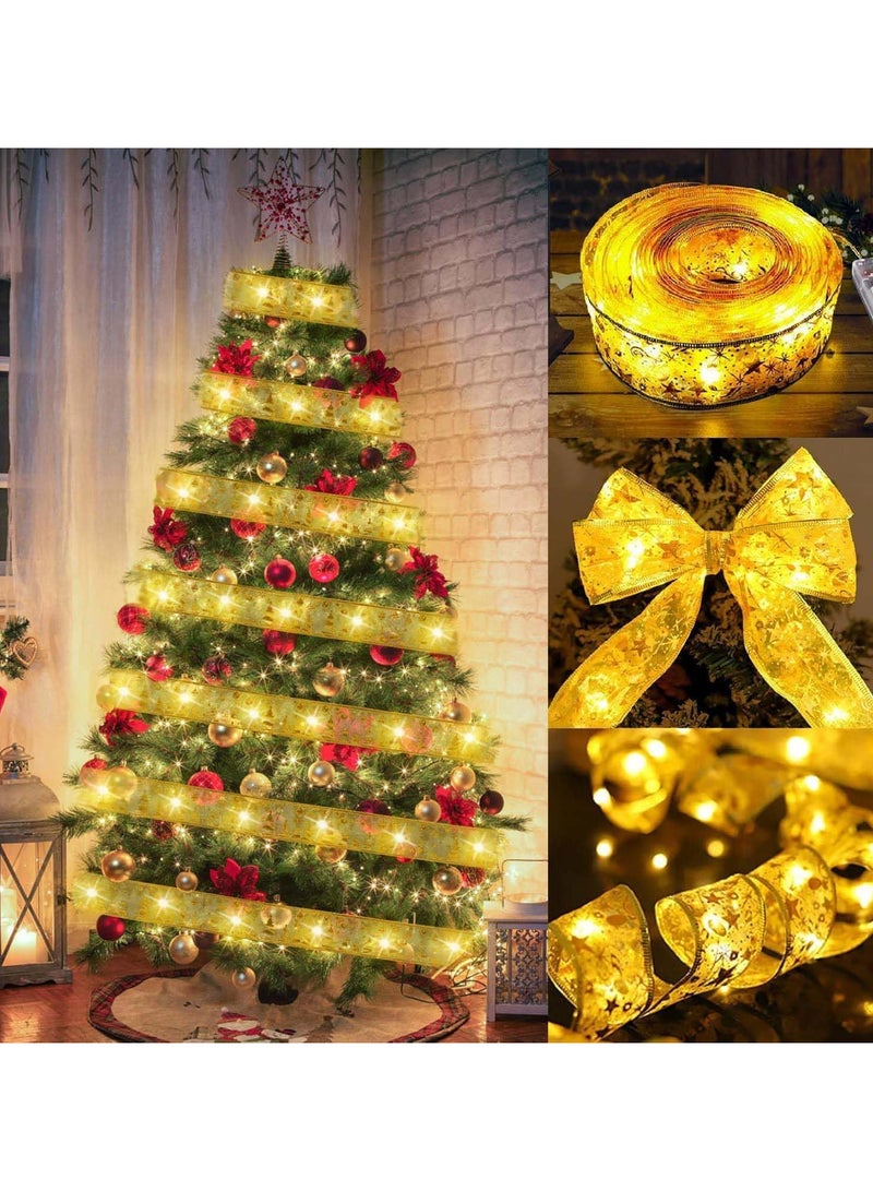 AUTOYSUR سلسلة أضواء عيد الميلاد بطول 32 قدمًا لشجرة الكريسماس، شريط شجرة الكريسماس مع 100 مصباح LED، أضواء شريط شجرة الكريسماس لشجرة الكريسماس وديكور حفل زفاف رأس السنة الجديدة (ذهبي) - Image 1