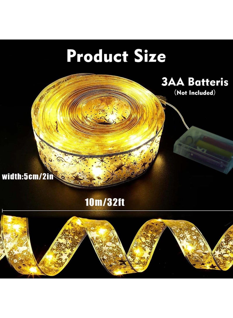 AUTOYSUR سلسلة أضواء عيد الميلاد بطول 32 قدمًا لشجرة الكريسماس، شريط شجرة الكريسماس مع 100 مصباح LED، أضواء شريط شجرة الكريسماس لشجرة الكريسماس وديكور حفل زفاف رأس السنة الجديدة (ذهبي) - Image 4
