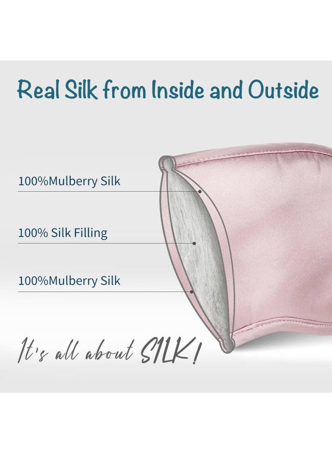LULUSILK Mulberry Silk Sleep Eye Mask & Blindfold with Elastic Strap/Headband, Soft Eye Cover Eyeshade for Night Sleeping, Travel, Nap(Pink) - Image 2