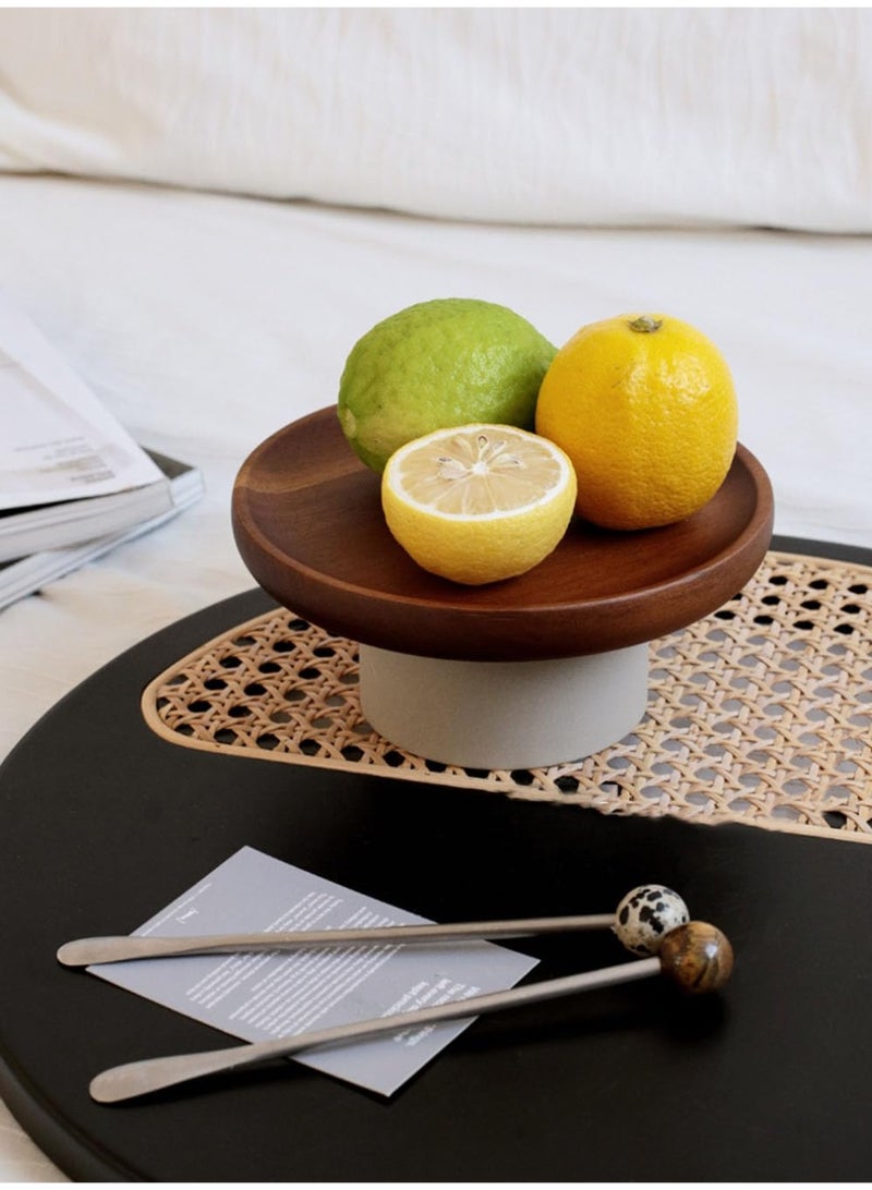 Acacia Wood Tray with Ceramic Base - Dual Layer Snack Plate, Cake Stand, Fruit Bowl - Food-Safe, Durable Serving Platter - Image 4