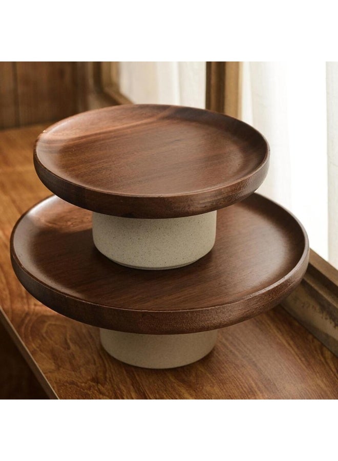 Acacia Wood Tray with Ceramic Base - Dual Layer Snack Plate, Cake Stand, Fruit Bowl - Food-Safe, Durable Serving Platter - Image 5