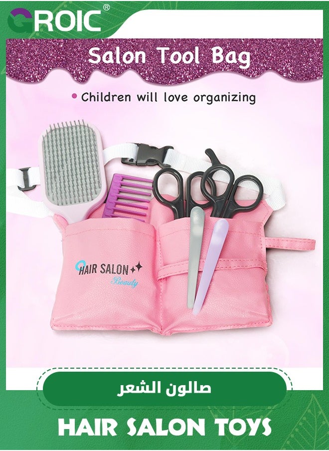 GROIC - 13 PCS Girls Beauty Hair Salon Toy Kit with Hairdryer, Straightener & Styling Accessories, Fashion Pretend Play Doll Stylist Set for Kids,Barber Playset Pretend Play Make Up and Styling Toy Set - Image 1