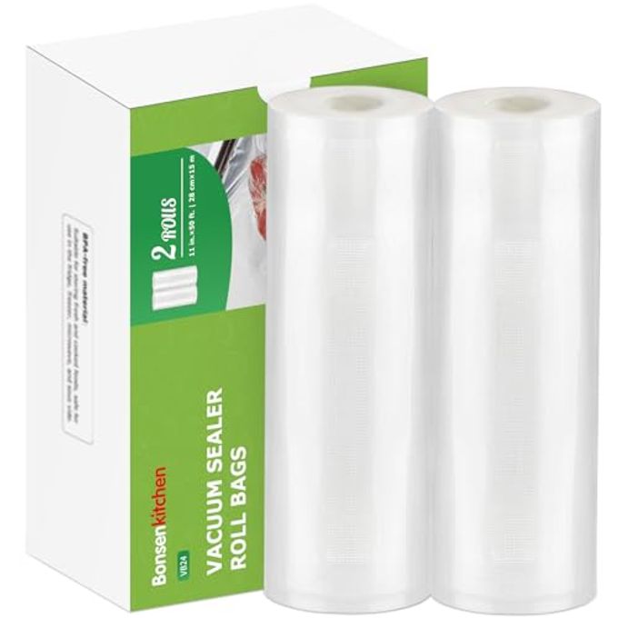 VACUUM SEALER BAGS ROLLS 11 IN X 50 FT ROLLS 2 PACK DURABLE FOOD SEALER BAGS COMMERCIAL GRADE HEAVY DUTY BPA FREE SEAL A MEAL GREAT FOR FOOD STORAGE SOUS VIDE COOKING VB24
