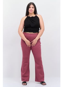 Tinseltown Women Plus Size High Rise Solid Flared Pants, Mauve  - Image 2