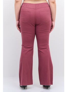 Tinseltown Women Plus Size High Rise Solid Flared Pants, Mauve  - Image 3